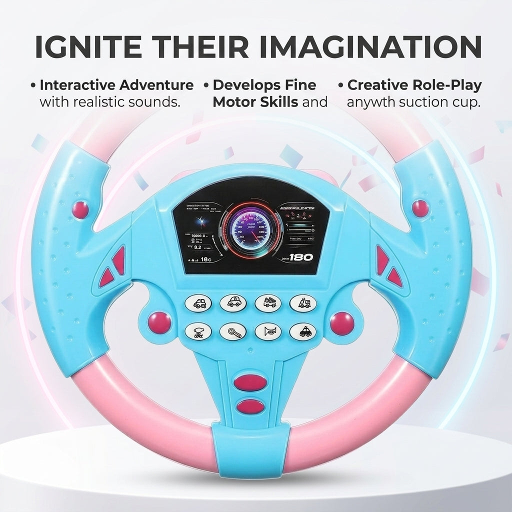 Kids Steering Wheel Toy with Sound & Light – 360° Rotating Driving Simulator