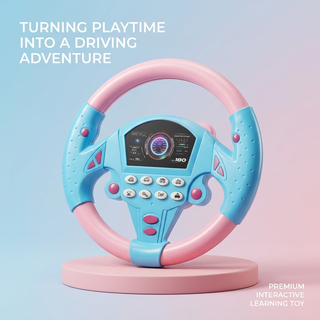 Kids Steering Wheel Toy with Sound & Light – 360° Rotating Driving Simulator