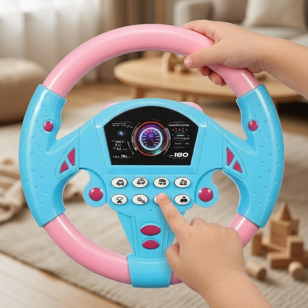 Kids Steering Wheel Toy with Sound & Light – 360° Rotating Driving Simulator
