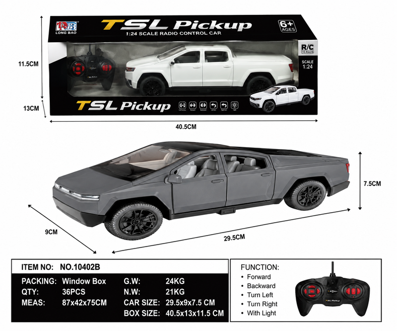 TSL Pickup 1:24 Scale Radio Control Car – White Electric RC Truck Toy with Full Functions, LED Lights & Remote Control for Kids