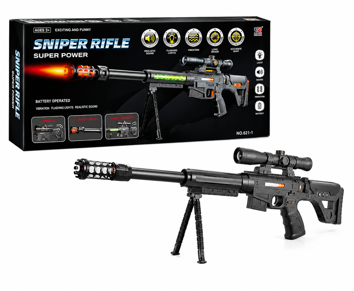 Sniper Rifle Toy for Kids – Battery Operated Tactical Toy Gun with Flashing Lights & Realistic Sounds (Ages 3+)