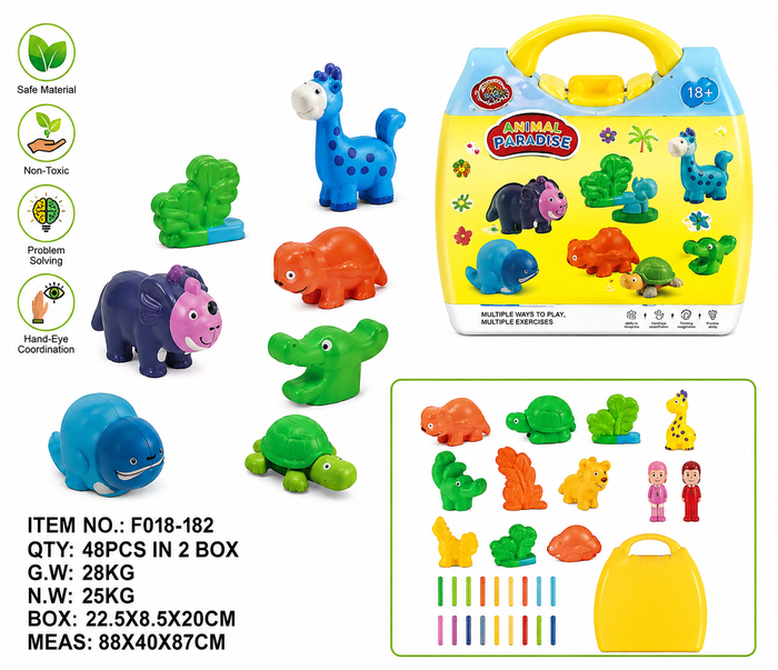 DIY Colored Clay Creative Dough Set with Animal Molds & Portable Storage Case - Safe Learning & Modeling Toy for Kids (Age 3+)