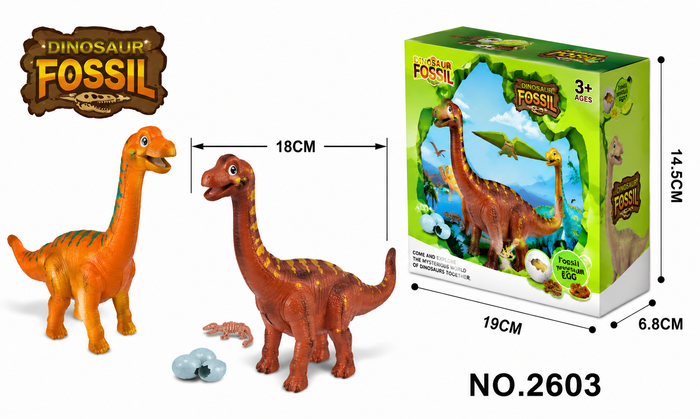 Dinosaur Fossil Toy Set – Prehistoric Brachiosaurus Figures with Fossil Skeletons, Hatching Eggs, Discovery Rocks, and Display Box for Kids Age 3+