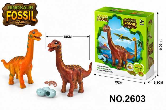 Dinosaur Fossil Egg Toy Set – Prehistoric Brachiosaurus Figures with Fossil Skeletons, Hatching Mystery Eggs, and Display Box for Kids Age 3+