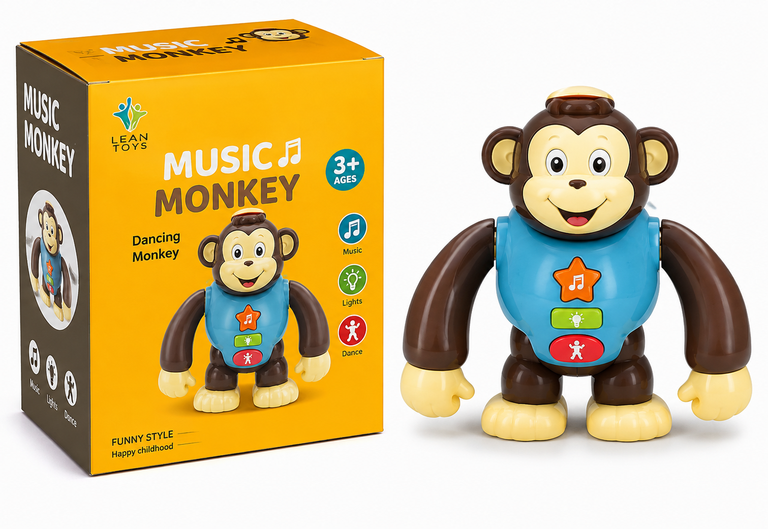 Music Monkey Dancing Toy – Interactive Musical Walking Toy with Colorful Lights, Sound Effects, and Easy Press Buttons for Toddlers Age 3+
