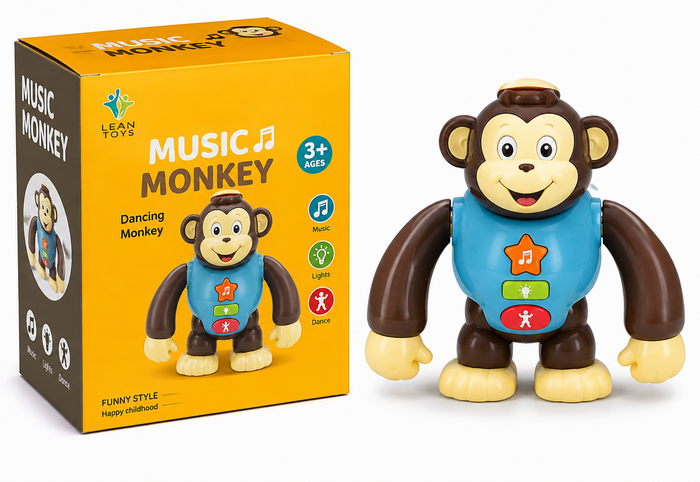 Music Monkey Dancing Toy – Interactive Musical Walking Toy with Colorful Lights, Sound Effects, and Easy Press Buttons for Toddlers Age 3+