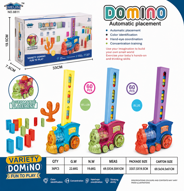 DOMINO Train Toy Set – Automatic Domino Laying Electric Locomotive with Colorful Blocks, Sound Effects, and Gift Box for Kids Age 3+