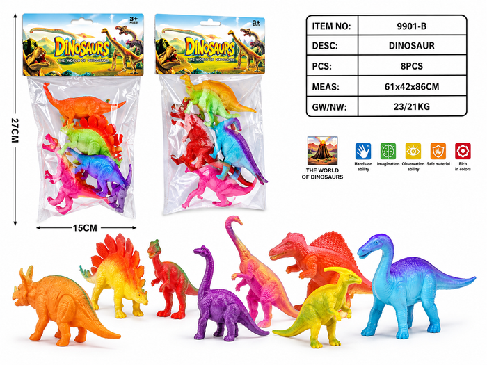 8 PCS Colorful Dinosaur Toy Set – Prehistoric Animal Figurines with Vibrant Colors, Realistic Skin Textures, and Gift-Ready Packaging Bag for Kids Age 3+
