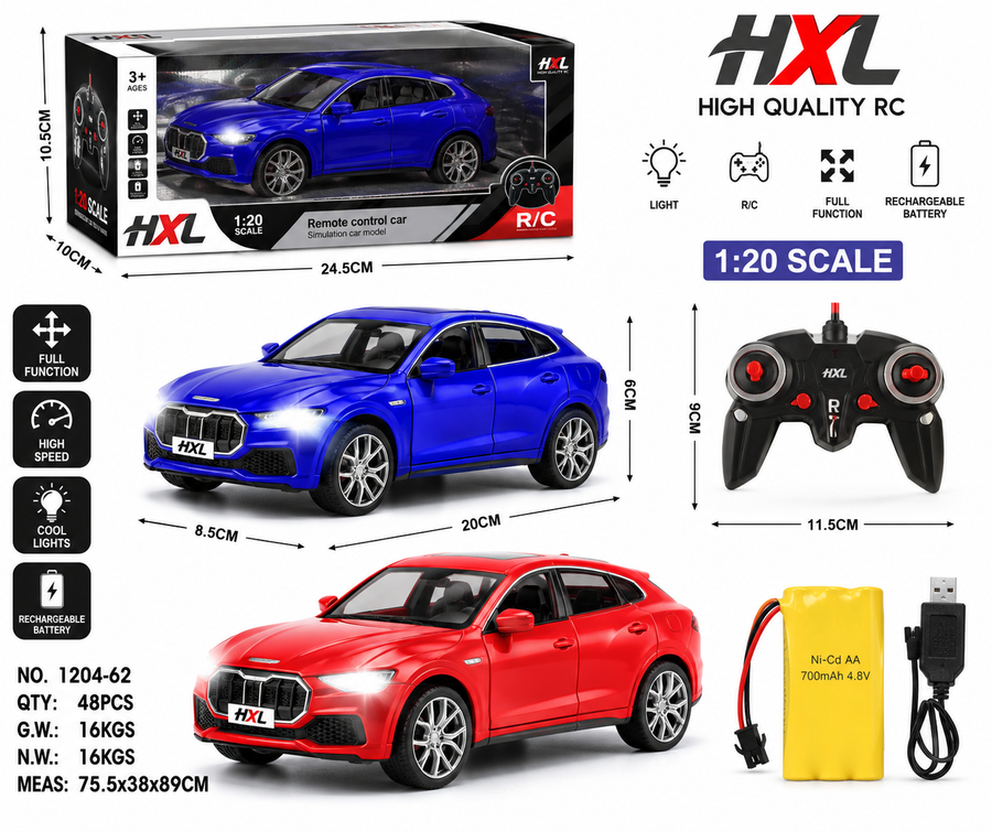 1:20 Scale Rechargeable Remote Control SUV Car – Full Function RC Toy Vehicle with Cool LED Headlights, Ergonomic Controller, USB Charging Cable, and Gift Box