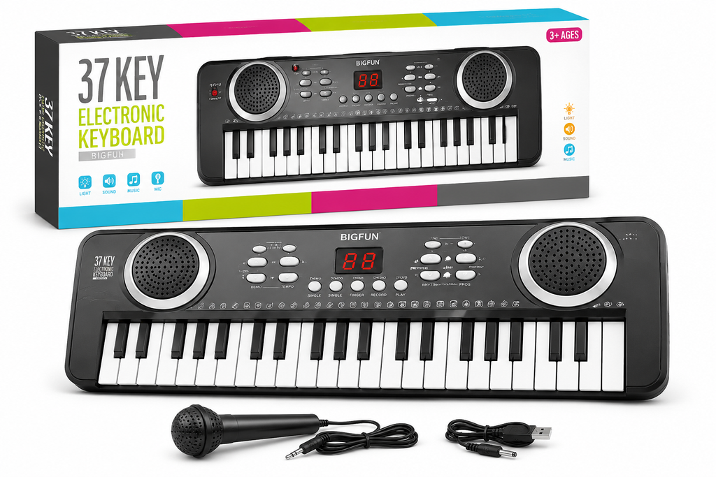 37 Key Electronic Keyboard Toy – Portable Kids Piano with Microphone, Dual Built-in Speakers, Digital Display, Record & Play Modes, and Gift Box
