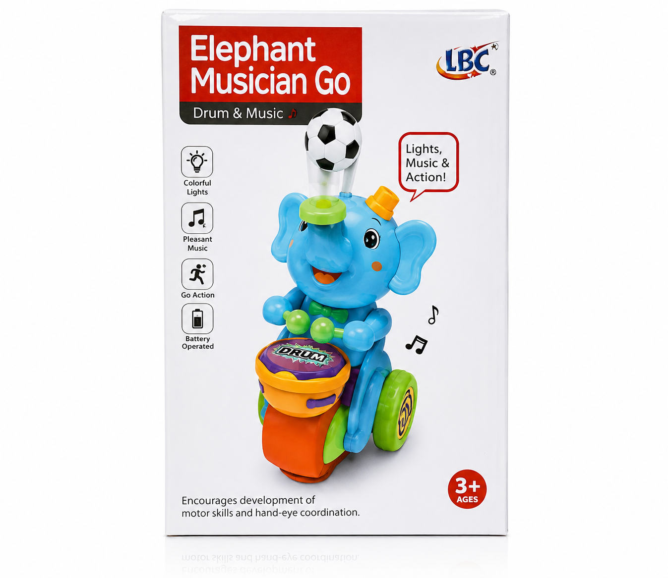 Elephant Musician Go - Bump & Go Musical Elephant Toy with Drum Play, Colorful Lights, and Sound Effects for Kids Ages 3+