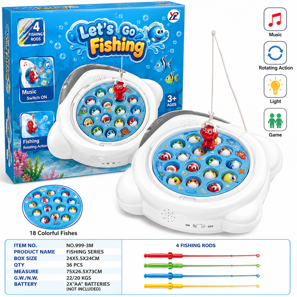 Let's Go Fishing - Musical Rotating Fishing Game with 18 Colorful Fish and 4 Fishing Rods for Kids