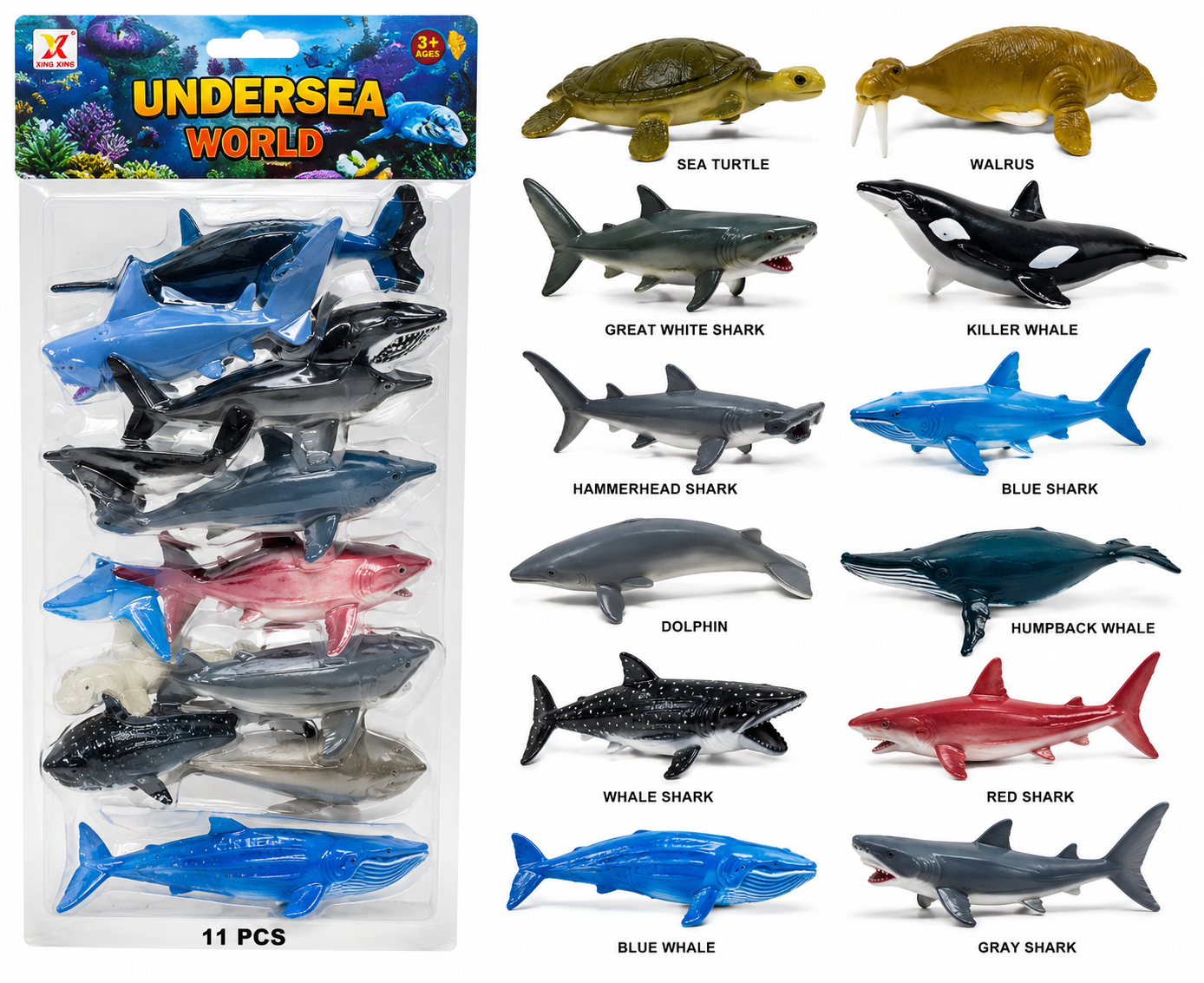 Undersea World Sea Animal Toy Set - 11-Piece Realistic Marine Life Action Figures Collection for Kids Ages 3+