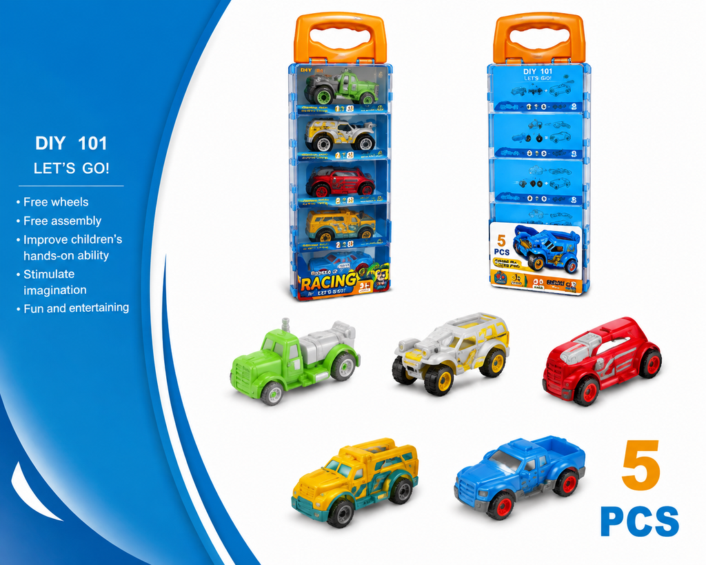 DIY 101 5PCS Toy Vehicle Set with Carrying Case – Creative Kids Car Playset
