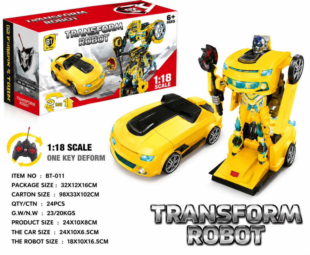 2-in-1 Transforming Construction Vehicle Robot Toy – Yellow Kids Action Playset