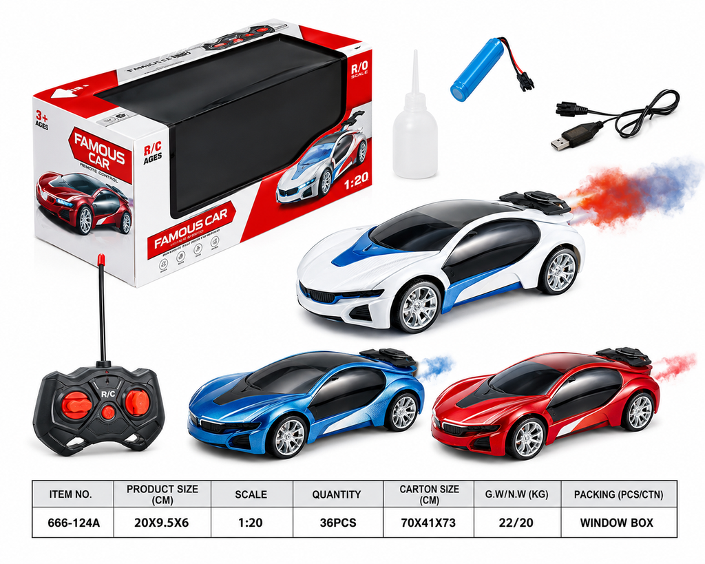 1:20 Scale Remote Control Sports Car – Rechargeable RC Racing Toy for Kids