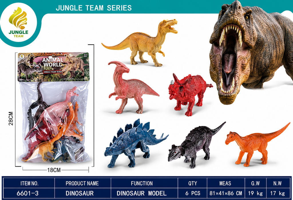 Jungle Team Series Dinosaur Model Set – 6 PCS Realistic Dinosaur Toys for Kids