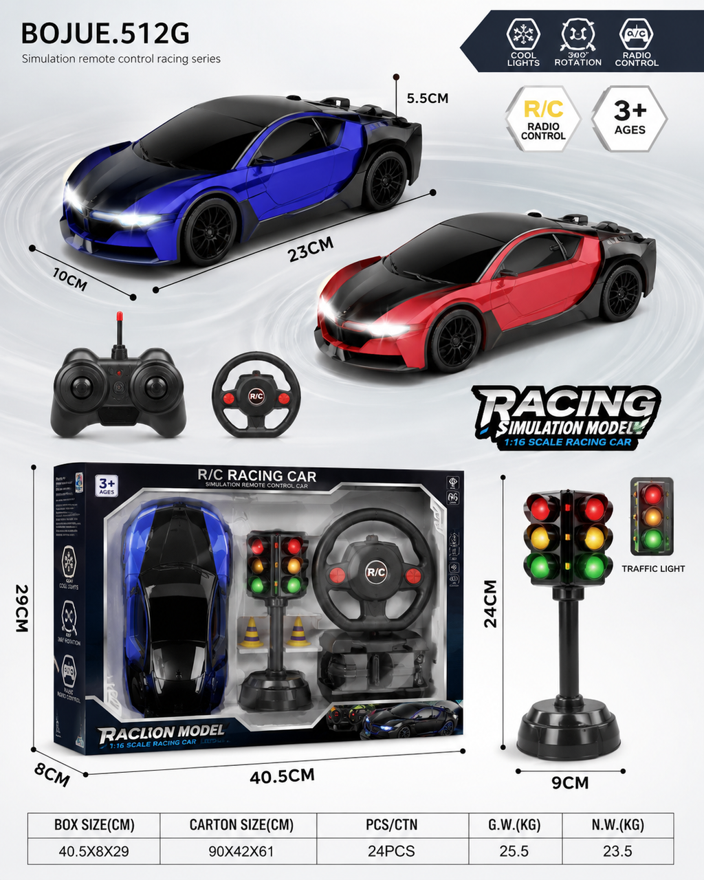1:16 Simulation RC Racing Car with Steering Wheel Remote & Traffic Light