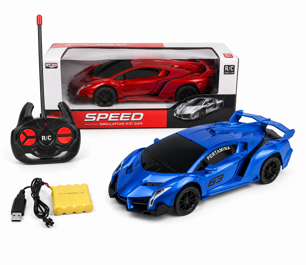 1:24 Scale Blue RC Sports Car – Rechargeable Remote Control Racing Toy