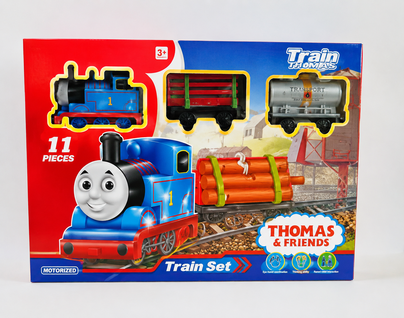 11 Pieces Motorized Train Set with Tracks, Cargo Wagons & Accessories
