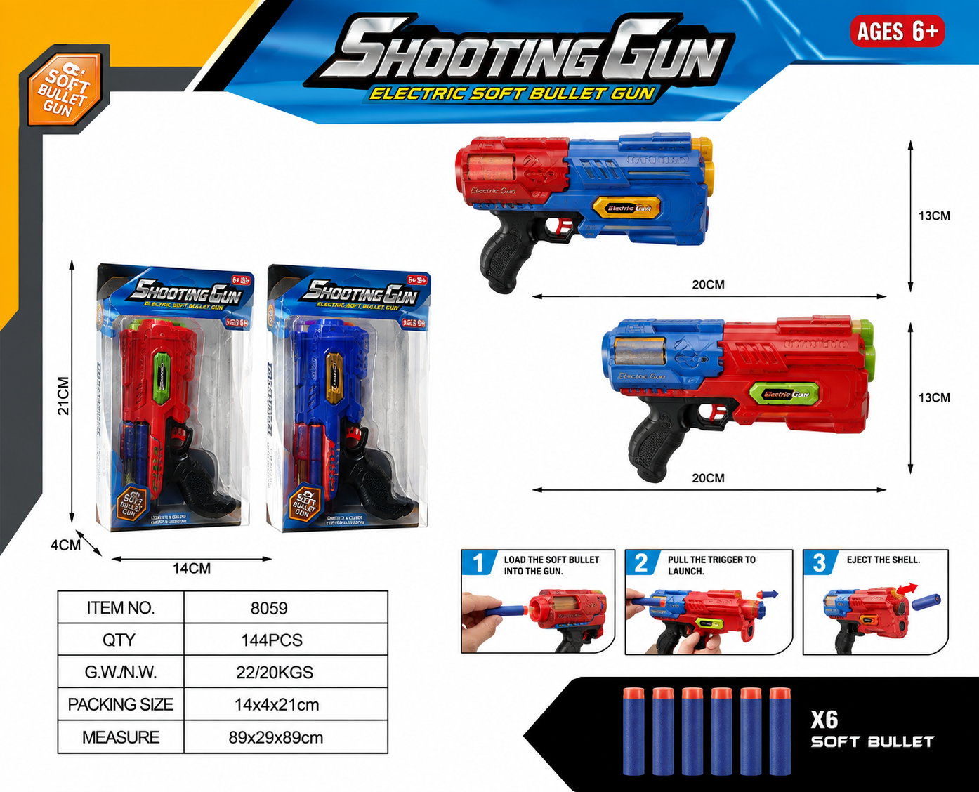 Soft Bullet Toy Gun for Kids – Foam Dart Blaster with 6 Soft Bullets