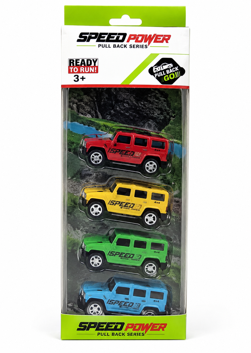 Speed Power Pull Back 4x4 SUV Toy Set – 4 Colorful Cars for Kids