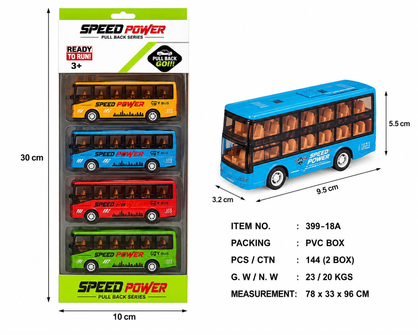Pull Back Double Decker City Bus Toy Set – 4 Colorful Mini Buses for Kids