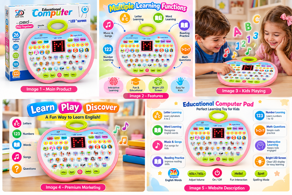 Educational Computer Learning Toy for Kids | Interactive Learning Pad with LED Screen, ABC, Words, Numbers, Music & Games