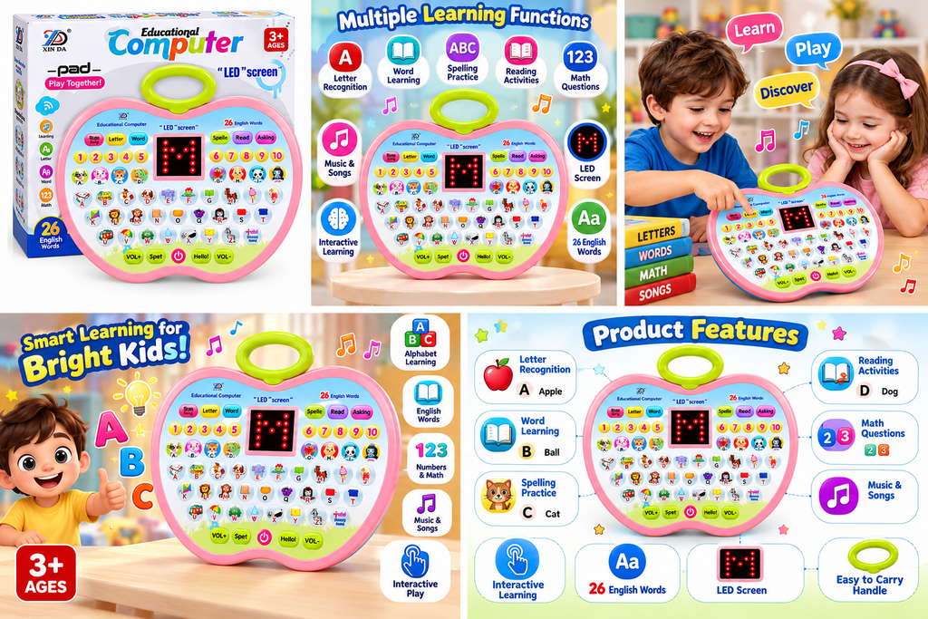 Educational Computer Learning Toy for Kids | Interactive Learning Pad with LED Screen, ABC, Words, Numbers, Music & Games