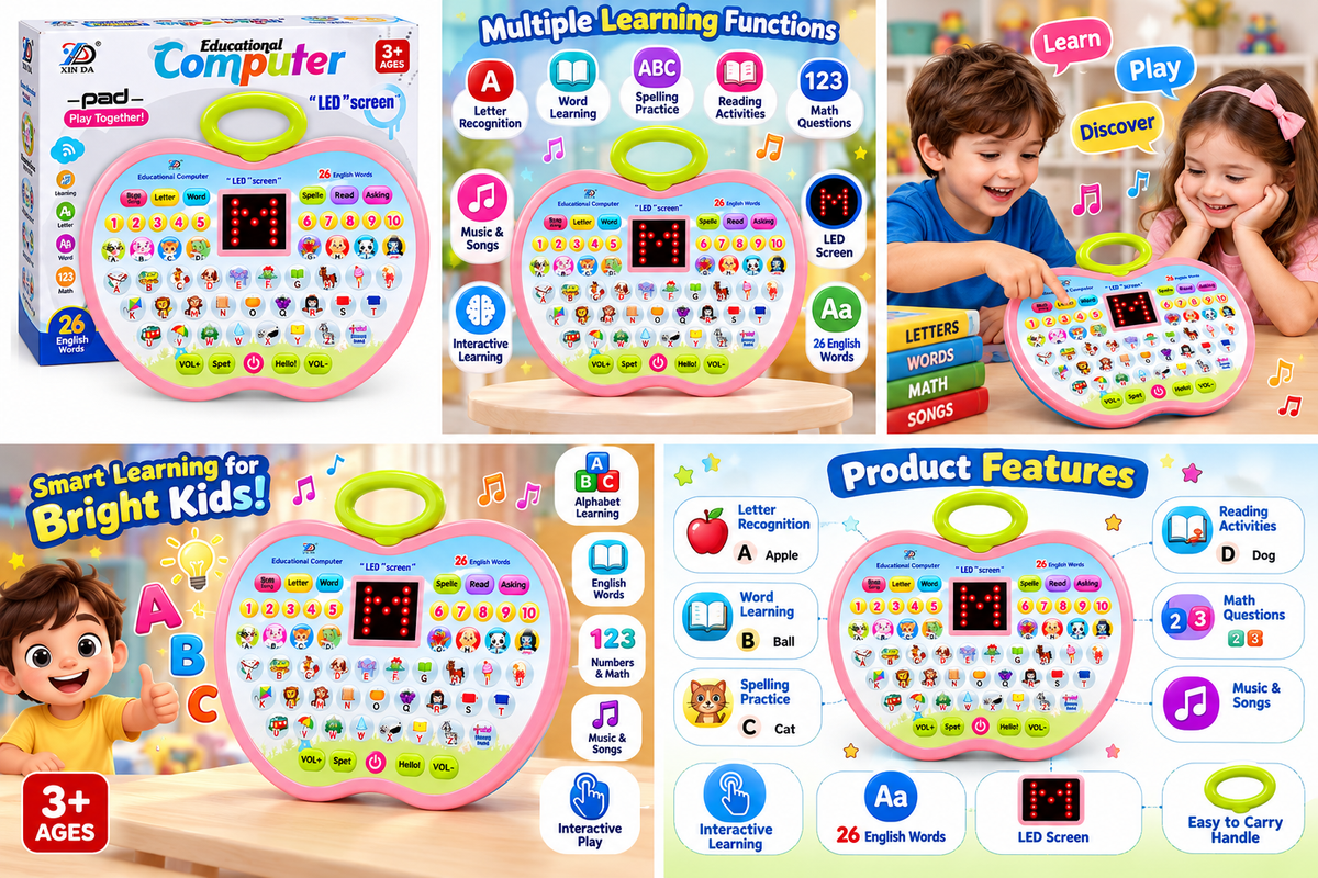 Educational Computer Learning Toy for Kids | Interactive Learning Pad with LED Screen, ABC, Words, Numbers, Music & Games