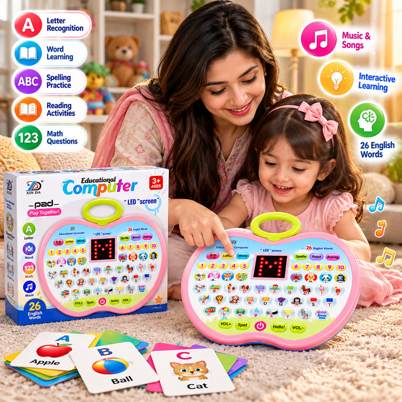 Educational Computer Learning Toy for Kids | Interactive Learning Pad with LED Screen, ABC, Words, Numbers, Music & Games