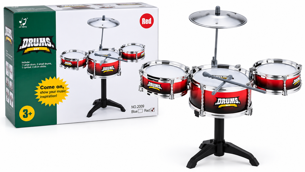 Kids Musical Drum Set for Children – 3+ Years, Red Toy Drum Kit with Cymbal & Drum Sticks