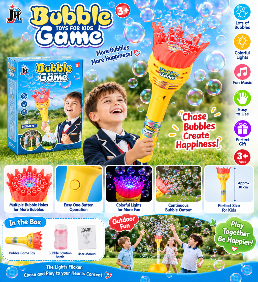 Bubble Game Toy for Kids – Automatic Bubble Blower Gun with Colorful Lights & Multiple Bubble Holes
