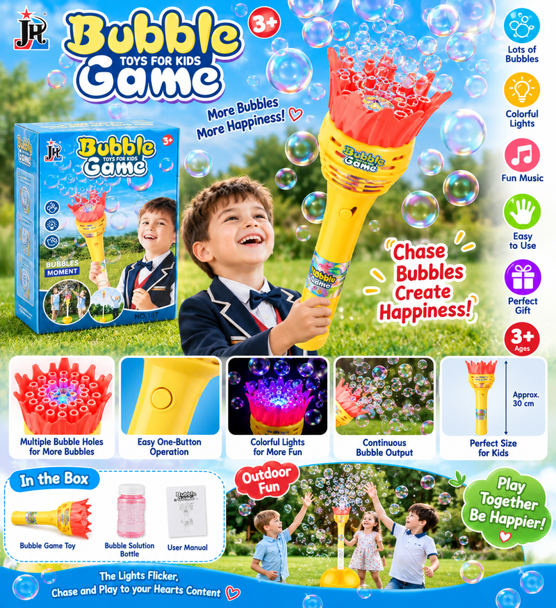 Bubble Game Toy for Kids – Automatic Bubble Blower Gun with Colorful Lights & Multiple Bubble Holes