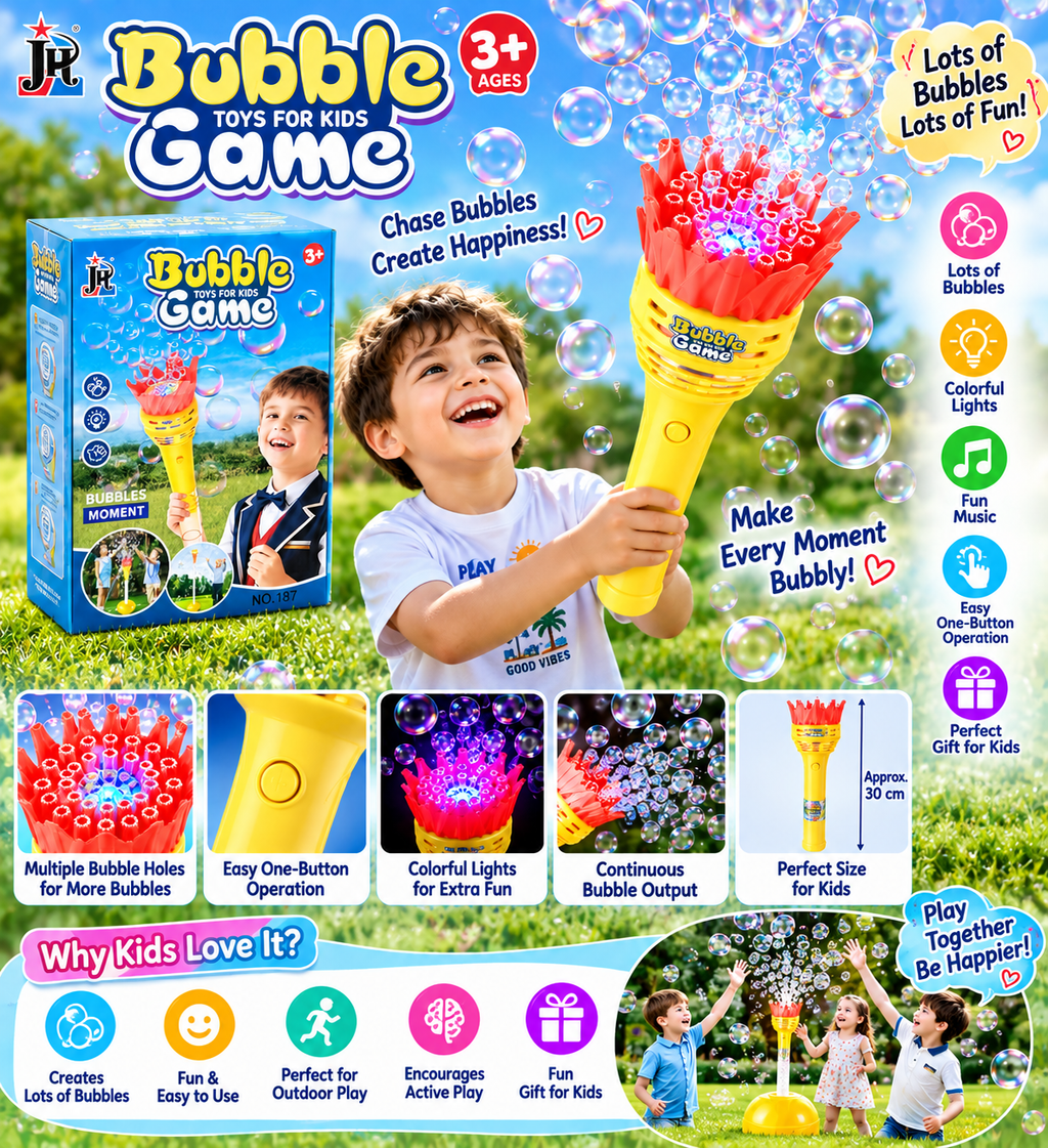 Bubble Game Toy for Kids – Automatic Bubble Blower Gun with Colorful Lights & Multiple Bubble Holes