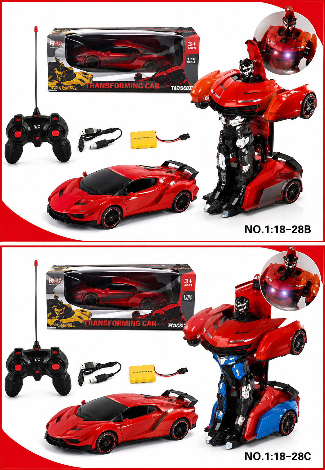 Remote Control Transforming Robot Car | 1:18 Scale Rechargeable RC Car and Robot Toy