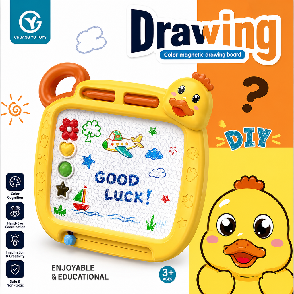 Duck Magnetic Drawing Board for Kids | Reusable Color Writing & Doodle Board with Pen and Stamps