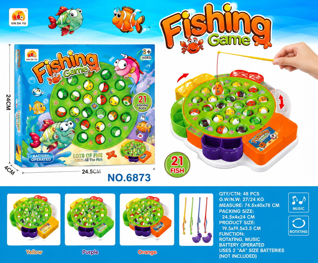21 Fish Rotating Fishing Game for Kids | Musical Battery Operated Fishing Toy with 4 Rods