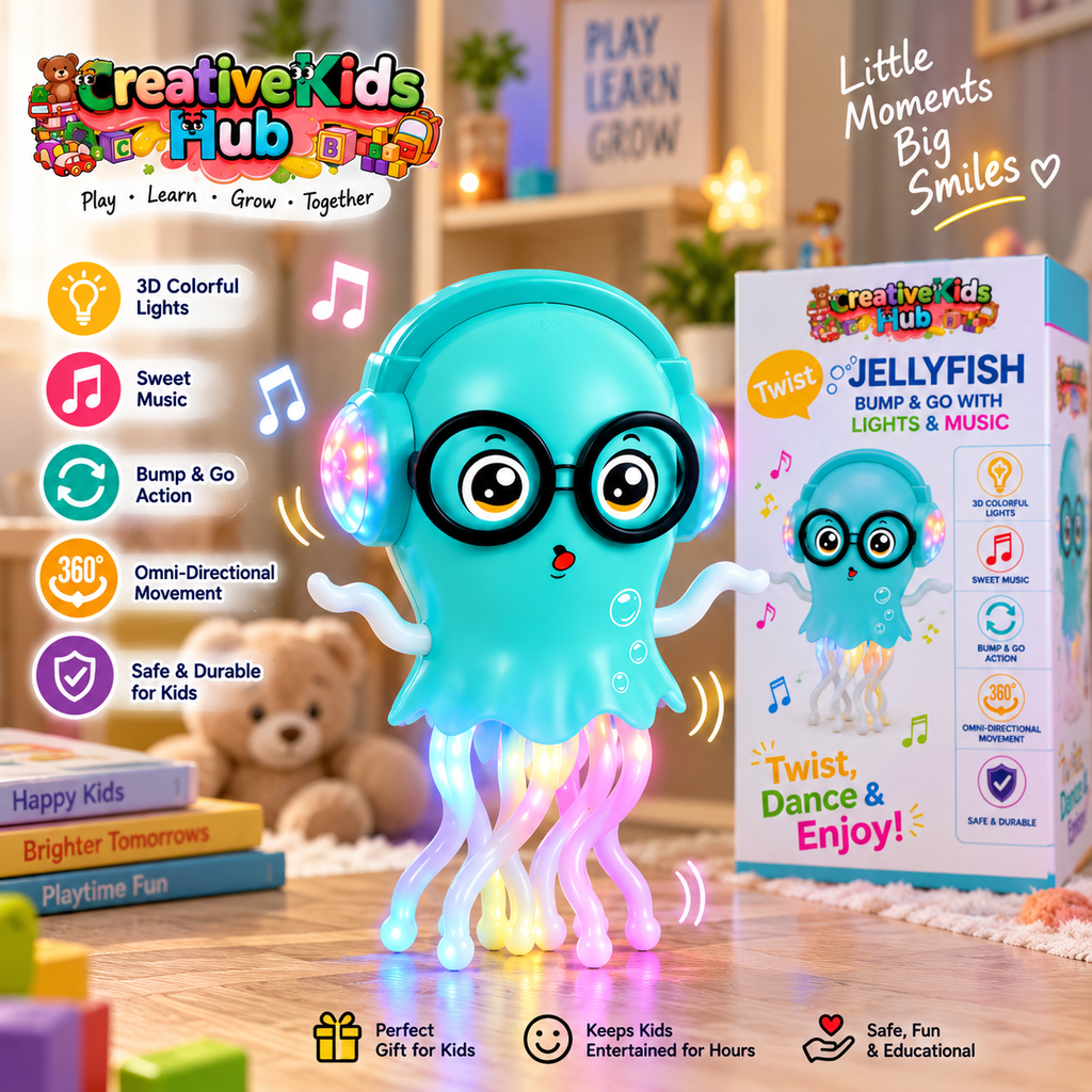 Twist Jellyfish Bump & Go Musical Toy – Interactive Walking Jellyfish with 3D Lights and Sound Effects for Kids