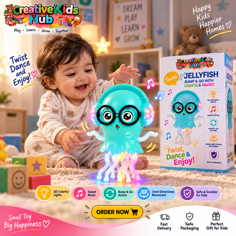 Twist Jellyfish Bump & Go Musical Toy – Interactive Walking Jellyfish with 3D Lights and Sound Effects for Kids