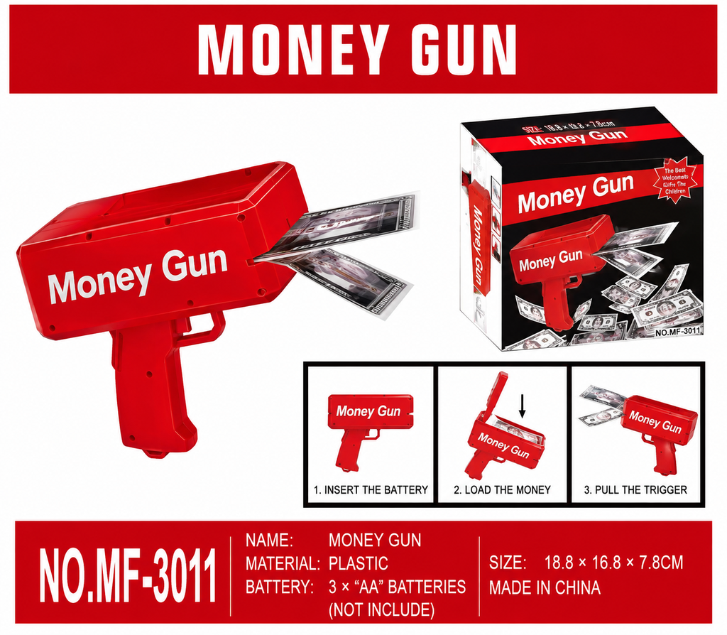 Money Gun Toy for Parties | Red Play Money Shooter with Fun Bill Shooting Action