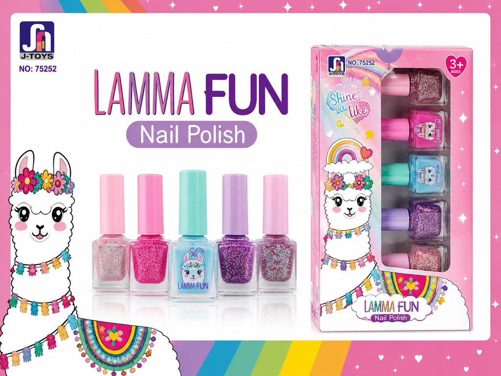 LAMMA FUN Kids Nail Polish Set | 5 Colorful Glitter Nail Polish Bottles for Kids