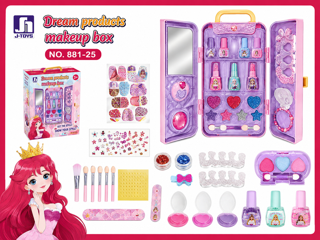 Dream Products Kids Makeup Box | Portable Pretend Play Beauty Set with Mirror & Accessories