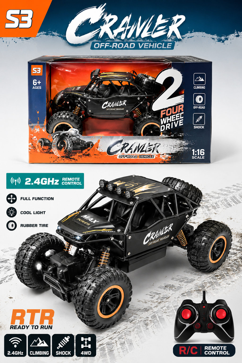 CRAZY Stunt Car 2.4GHz Remote Control | Double Side Drive RC Car with 360° Rotation & LED Lights