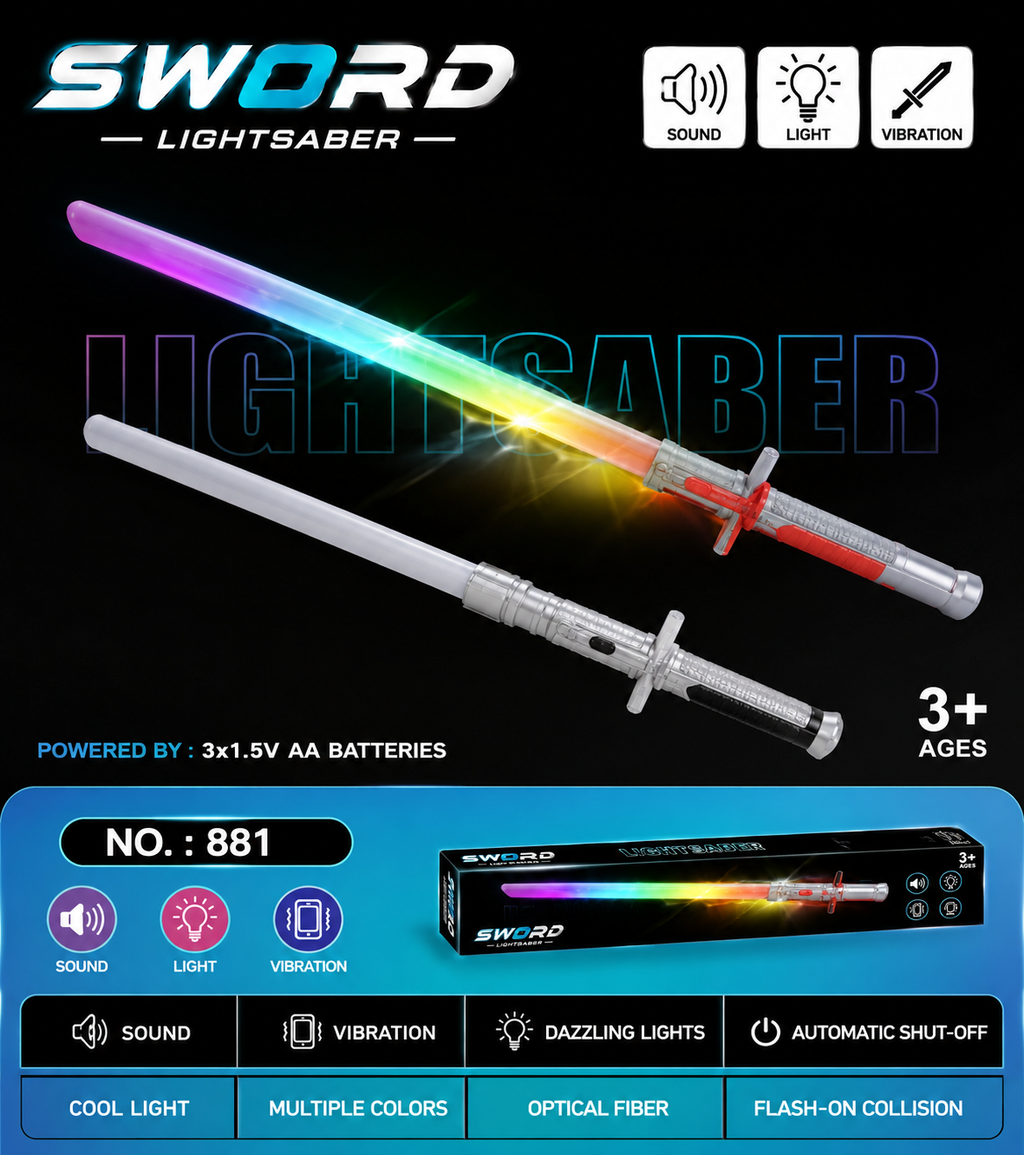 SWORD Light Saber Toy with Sound, Light & Vibration | Multicolor Optical Fiber Sword for Kids