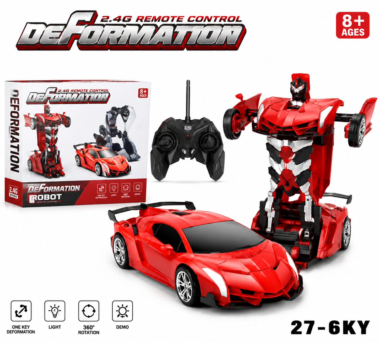 2.4G Remote Control Transforming Robot Car | One-Key Deformation RC Sports Car Toy for Kids