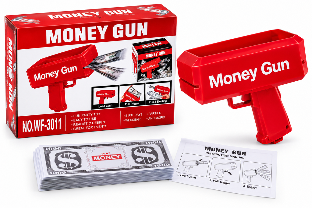 Money Gun Toy for Parties | Red Play Money Shooter with Fun Bill Shooting Action