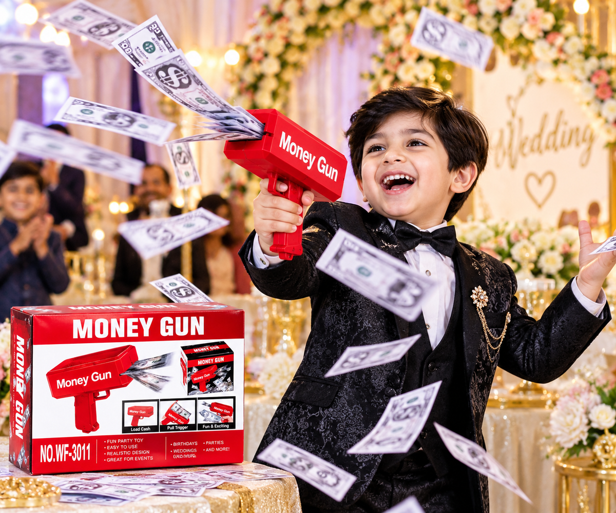 Money Gun Toy for Parties | Red Play Money Shooter with Fun Bill Shooting Action