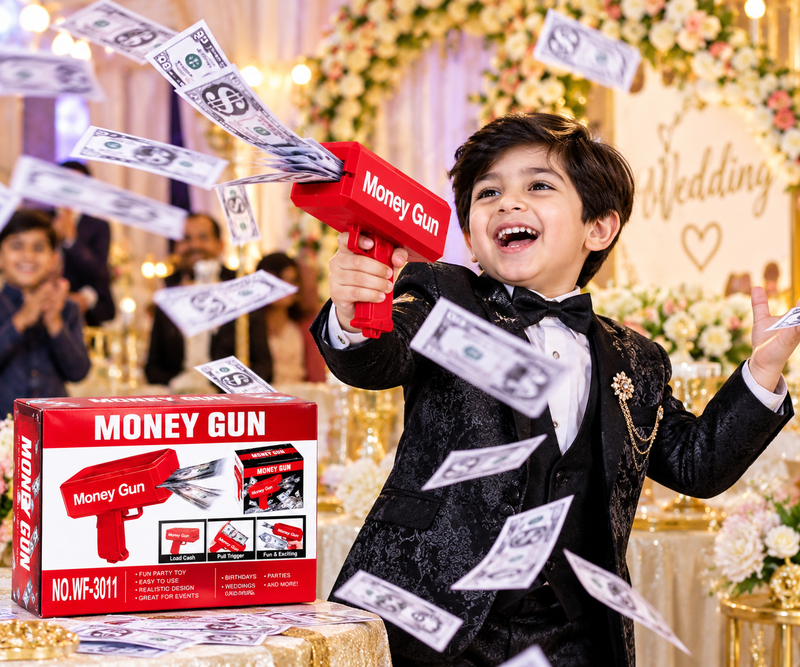 Money Gun Toy for Parties | Red Play Money Shooter with Fun Bill Shooting Action