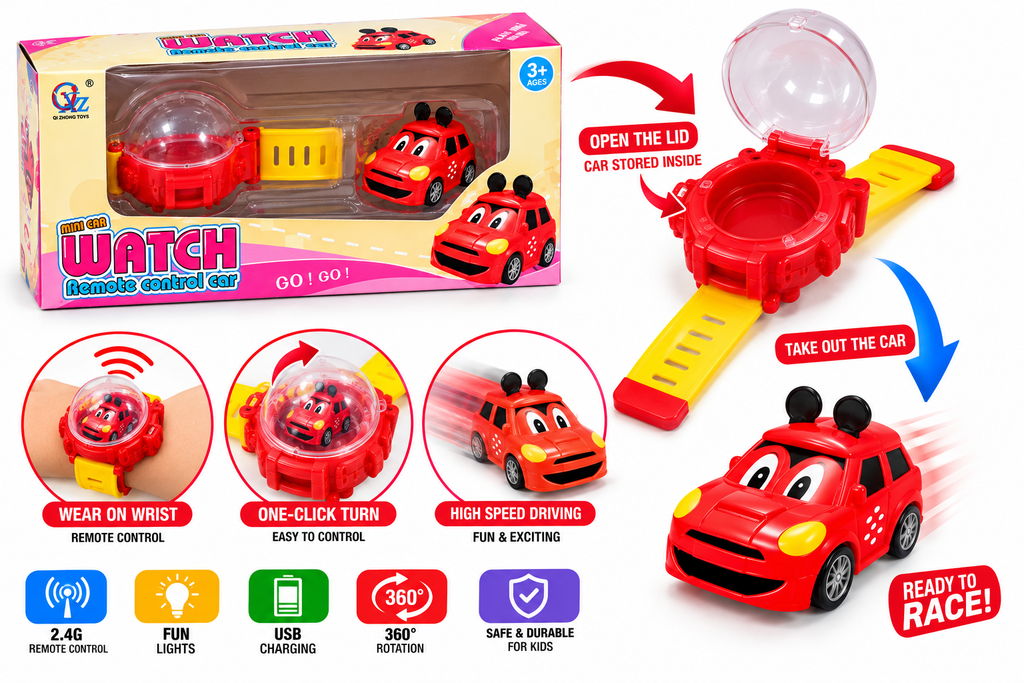 Mini Car Watch – Remote Control Car | 2-in-1 Wrist Watch Racing Toy for Kids